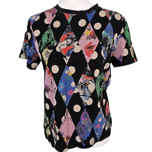 Desigual Diamond Argyle Art To Wear Multicolor Short Sleeve Shirt Top Sz S - Picture 1 of 10